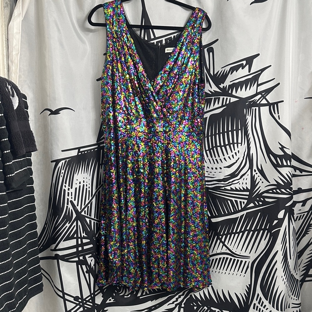 Grace Karin Black Multicolor Sequin Mini Dress